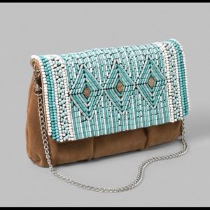CHICOS Bolsa teal beaded purse clutch